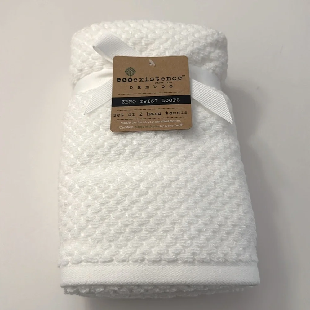 2pc ECOEXISTENCE Bamboo Zero Twist Loops Bath Hand Towel Set - White